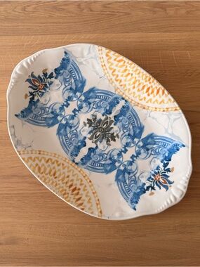 Anthropologie Blue and Yellow Decorative Serving Platter